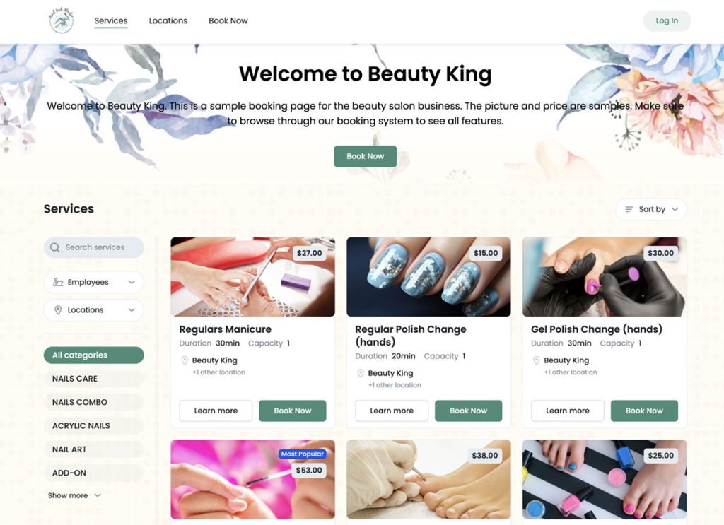 Nail salon website with an online booking system, built by Webbyzin